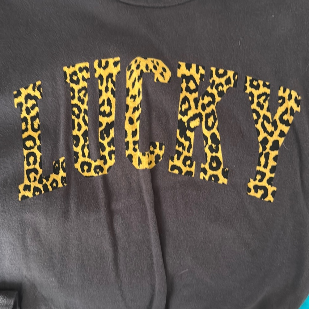 Lucky Brand Cheetah "Lucky" Crop T shirt size small.